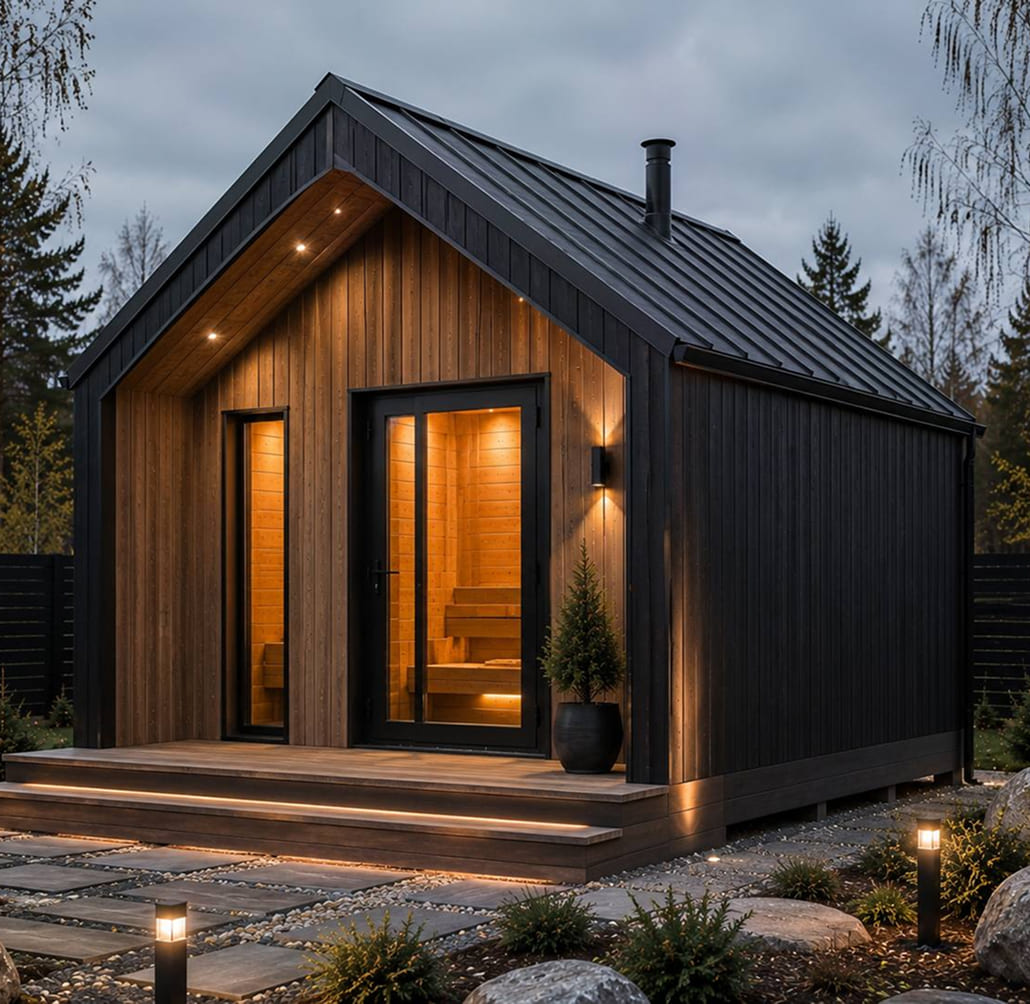 каркасные бани с террасой